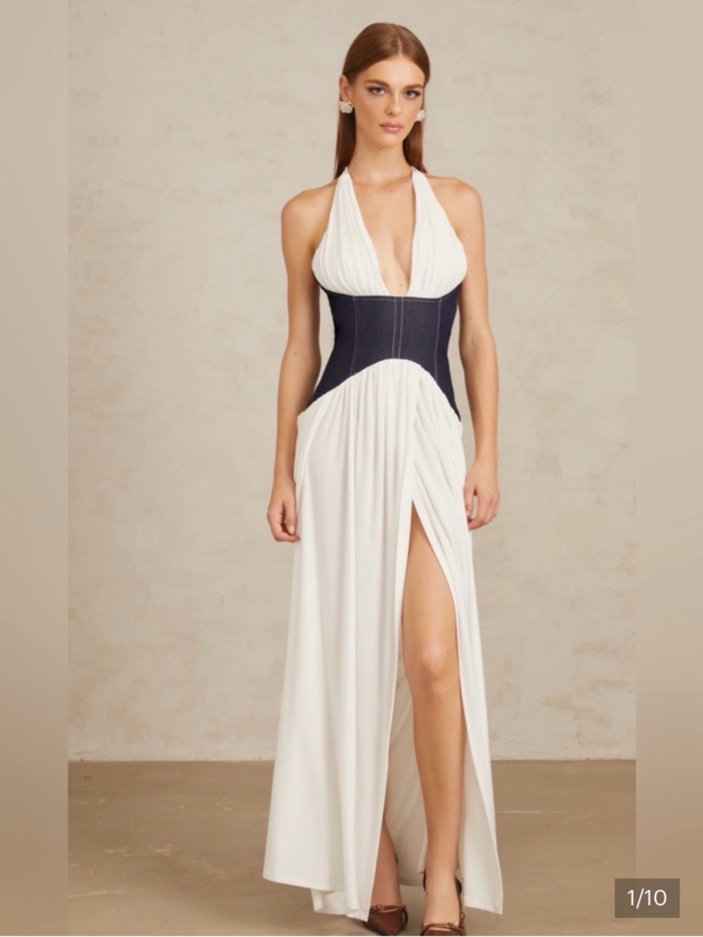 White Halter Gown with Navy Waist Corset